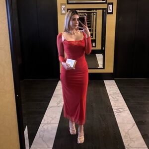 HOUSE OF CB Katrina Lace Mesh Long Sleeve Gown